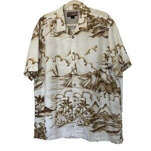 QUICK SLIVER HAWAIIN BOARDING WHITE AND BEIGE BUTTON DOWN SHORT SLEEVE SIZE XL